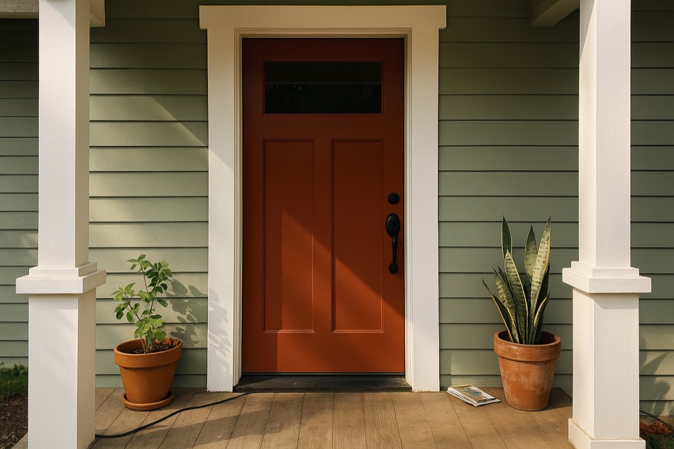 AI visualization: terracotta red front door